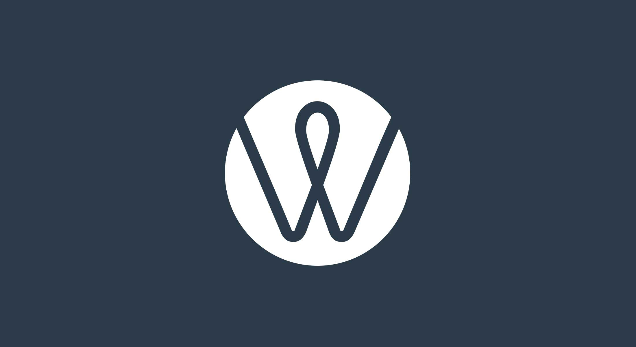 white logo on blue grey background