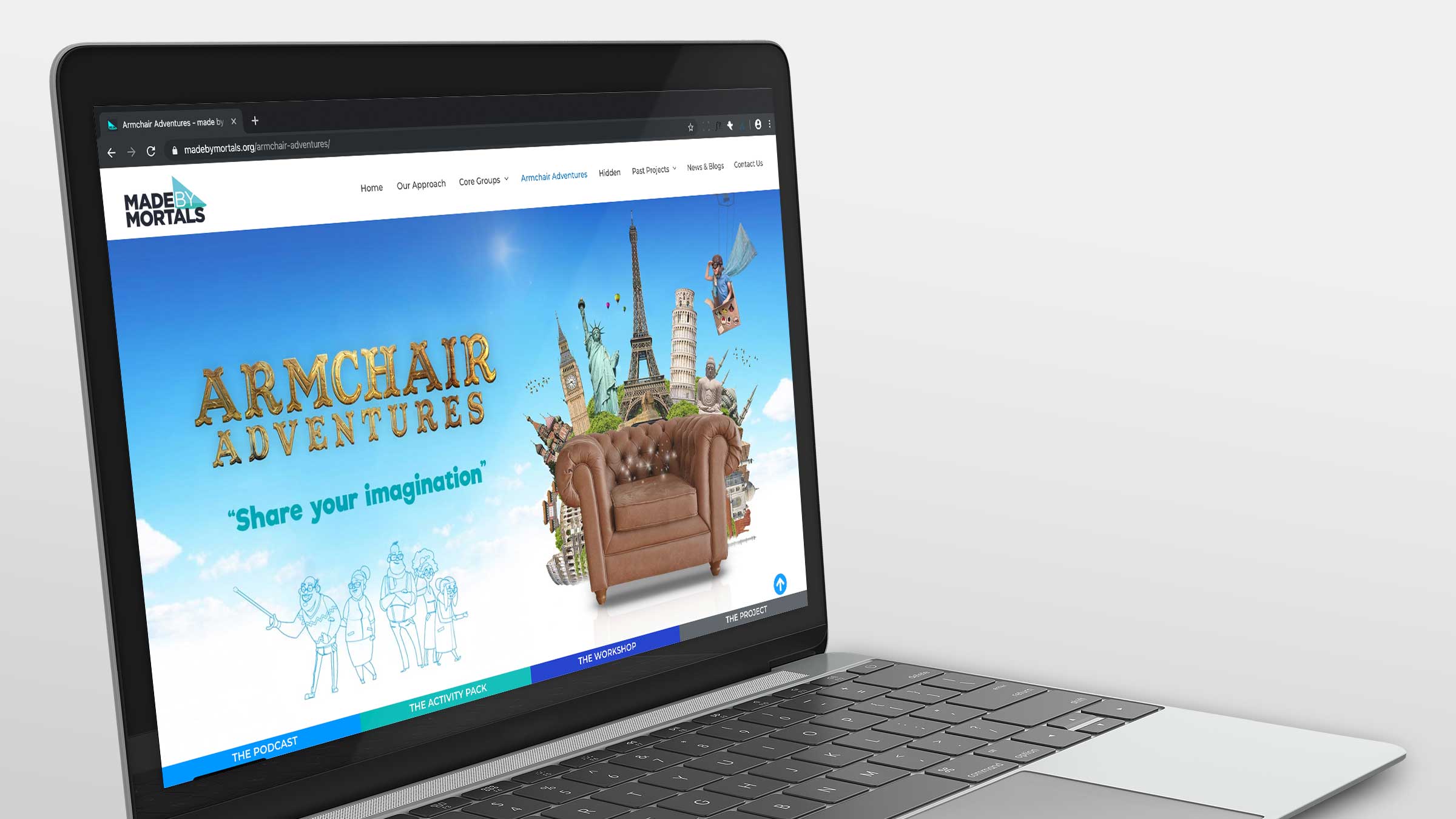 madebymortals-website-armchair-adventures-design-landing-page website design and branding identity for podcast