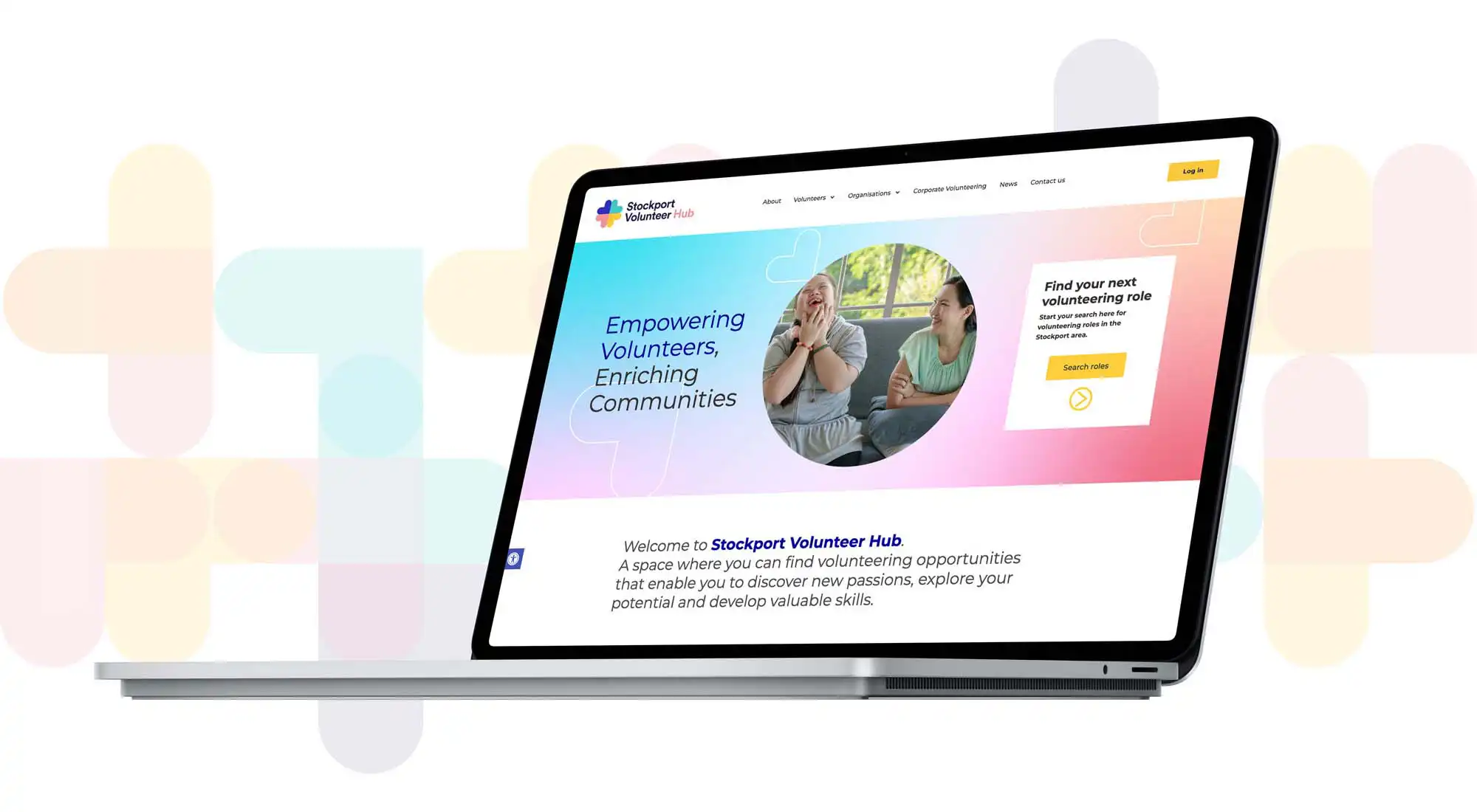 laptop image showing modern website in pastel colours