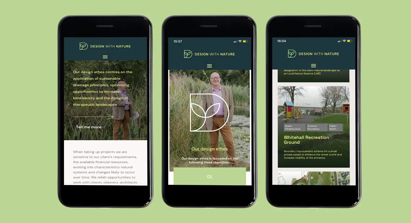 website designs shown on a mobile phone screen